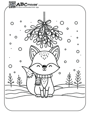 Free printable cute fox under mistletoe coloring page from ABCmouse.com. 