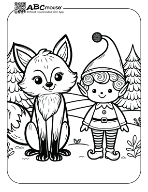 Free printable cute fox with an elf coloring page from ABCmouse.com. 