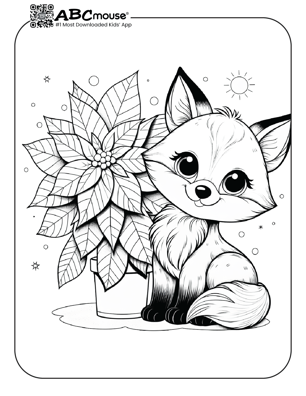 Free printable cute fox with poinsettia coloring page from ABCmouse.com. 