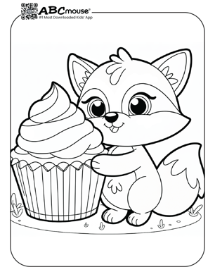 Free printable cute fox with a cupcake coloring page from ABCmouse.com. 