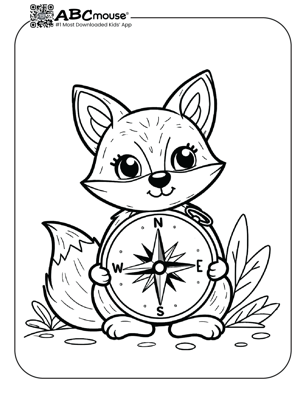 Free printable cute fox holding a compass coloring page from ABCmouse.com. 