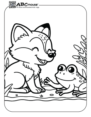 Free printable cute fox with a frog coloring page from ABCmouse.com. 