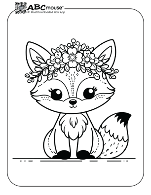 Free printable cute fox wearing a floral wreath coloring page from ABCmouse.com. 