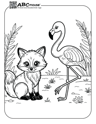 Free printable cute fox with flamingo coloring page from ABCmouse.com. 