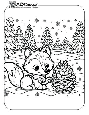 Free printable cute fox with pinecone coloring page from ABCmouse.com. 