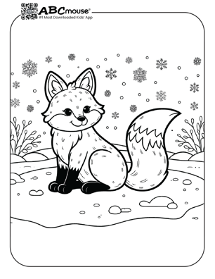 Free printable cute fox in the snow coloring page from ABCmouse.com. 