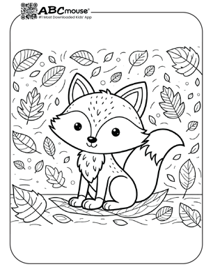 Free printable cute fox in leaves coloring page from ABCmouse.com. 