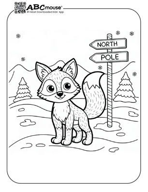 Free printable cute fox heading to the north pole coloring page from ABCmouse.com. 