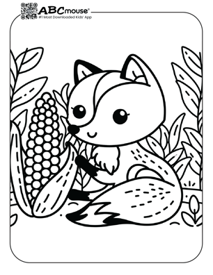 Free printable cute fox with corn coloring page from ABCmouse.com. 