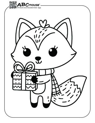 Free printable cute fox with gift coloring page from ABCmouse.com. 