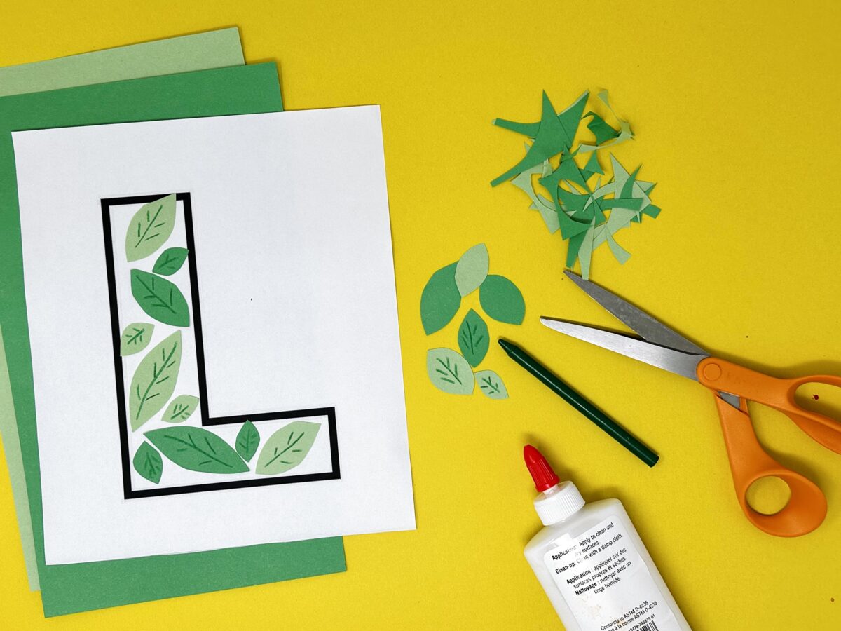 Free fun letter L  is for little leaves craft idea for preschool and kindergarten children from ABCmouse.com. 