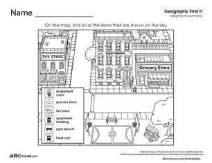 Free printable map skills geography worksheet from ABCmouse.com. 