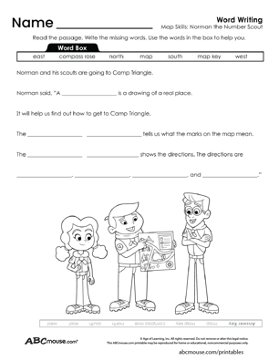 Free printable map vocabulary skills worksheet from ABCmouse.com. 