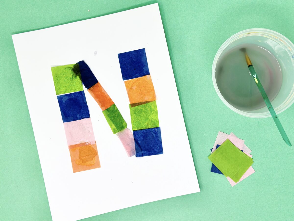 Letter n tissue paper craft for preschool kids. 