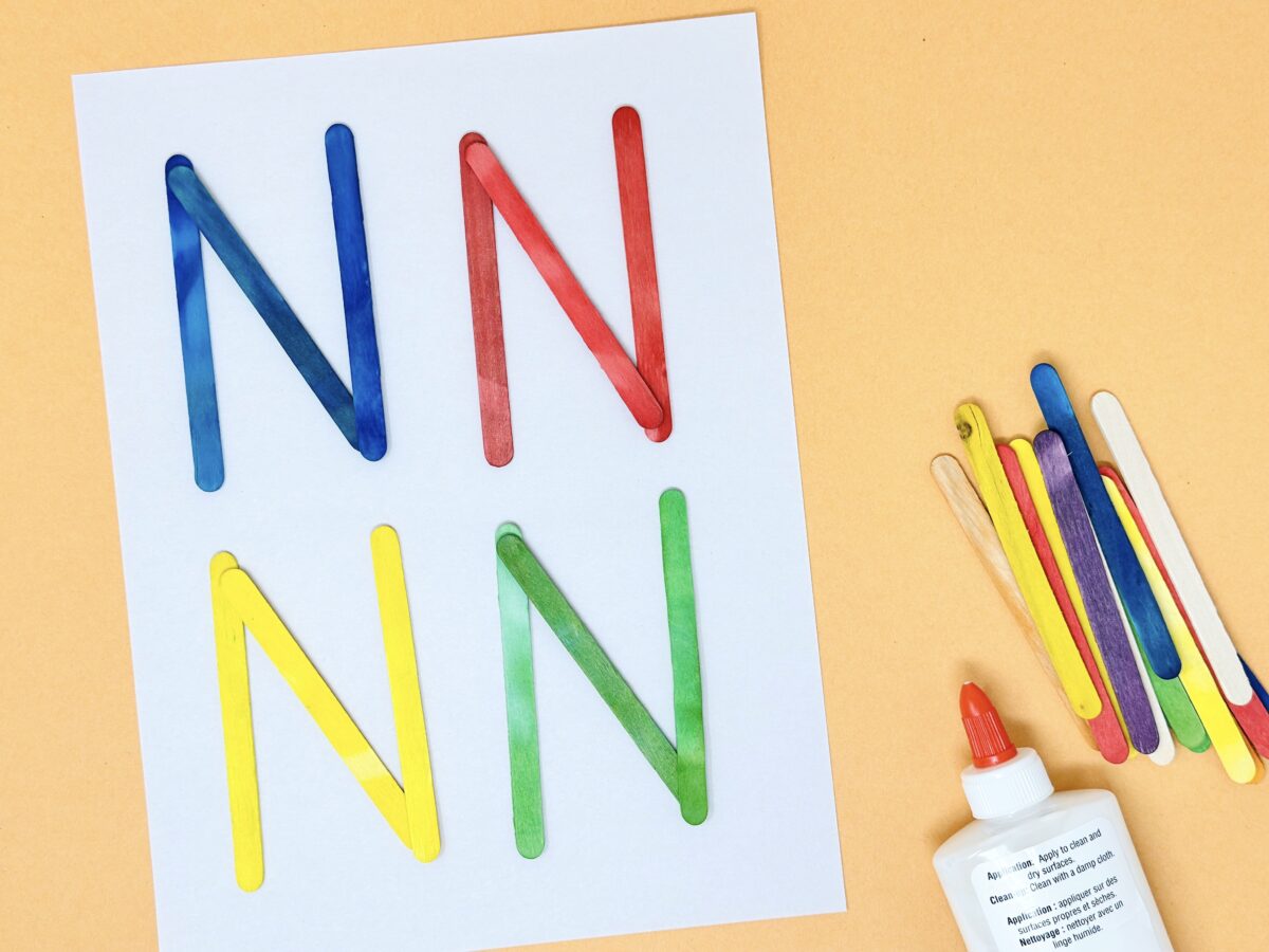 Letter n craft with popsicle sticks. 