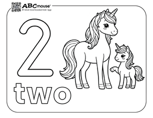 Free printable number two unicorn coloring pages from ABCmouse.com. 