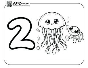 Free printable number two sea creatures coloring pages from ABCmouse.com. 