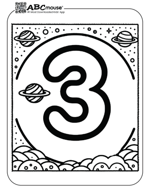 Free printable number three planets coloring page from ABCmouse.com. 