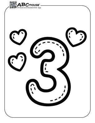 Free printable number three with hearts coloring page from ABCmouse.com. 