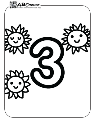 Free printable number three suns coloring page from ABCmouse.com. 