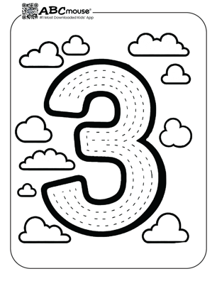 Free printable number three in clouds coloring page from ABCmouse.com. 