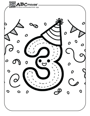 Free printable number three at a party coloring page from ABCmouse.com. 