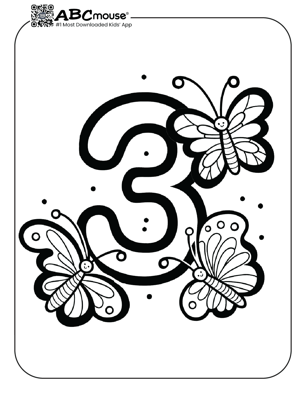 Free printable number three butterflies coloring page from ABCmouse.com. 