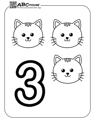 Free printable number three cats coloring page from ABCmouse.com. 