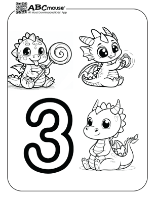 Free printable number three dragons coloring page from ABCmouse.com. 