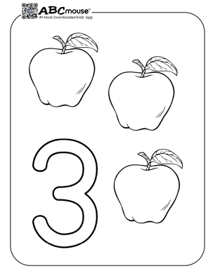 Free printable number three apples coloring page from ABCmouse.com. 