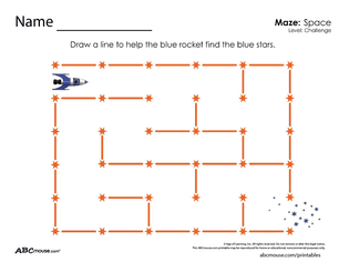 Free printable space maze worksheet from ABCmouse.com. 