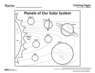 Free printable space planets in the solar system coloring worksheet from ABCmouse.com. 