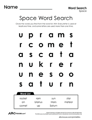 Free printable word search worksheet from ABCmouse.com. 