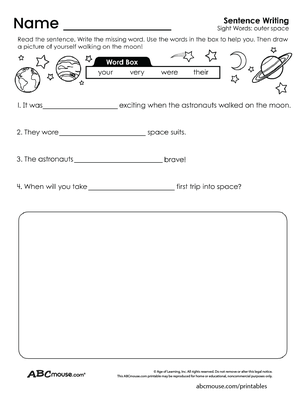 Free printable space writing worksheet from ABCmouse.com. 