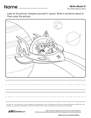 Free printable space writing worksheet from ABCmouse.com. 