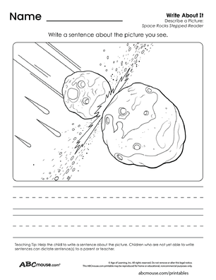 Free printable space writing worksheet from ABCmouse.com. 