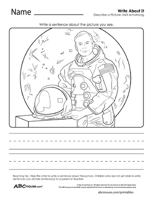 Free printable space writing worksheet from ABCmouse.com. 