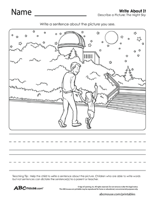 Free printable space writing worksheet from ABCmouse.com. 