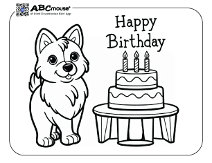 Free printable Happy Birthday dog coloring page for kids from ABCmouse.com. 