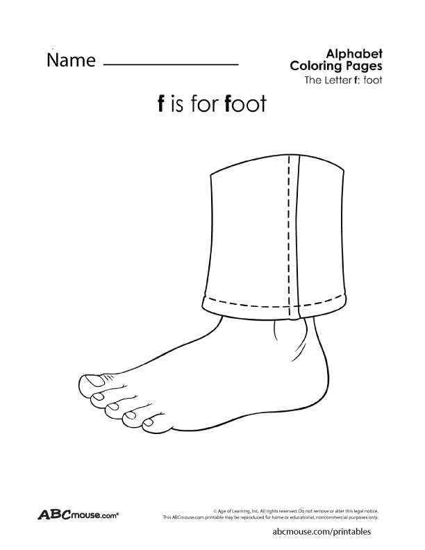 Parts of the body-foot free printable worksheet from ABCmouse.com. 