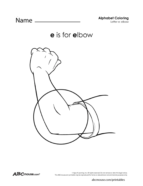 Parts of the body-elbow free printable worksheet from ABCmouse.com. 