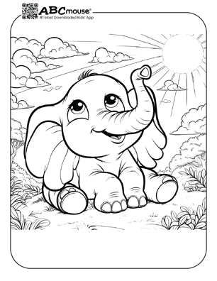 Free printable elephant in the sun coloring page from ABCmouse.com. 