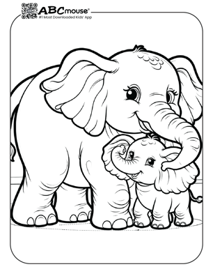 Free printable elephant and baby coloring page from ABCmouse.com. 