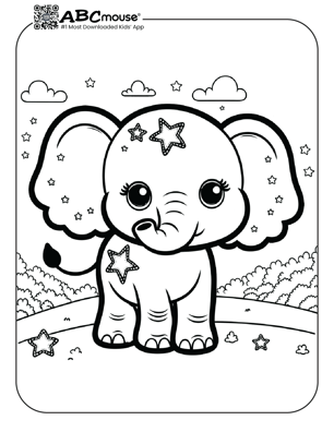 Free printable elephant with stars coloring page from ABCmouse.com. 