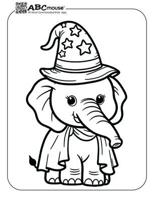 Free printable elephant with a cape coloring page from ABCmouse.com. 