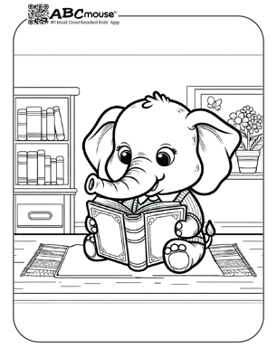 Free printable elephant reading a book coloring page from ABCmouse.com. 