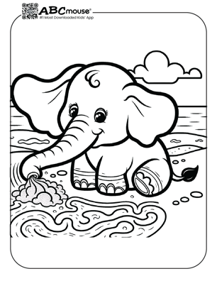 Free printable elephant playing in the sand coloring page from ABCmouse.com. 