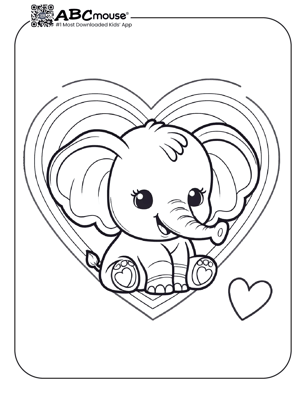 Free printable elephant in a heart coloring page from ABCmouse.com. 