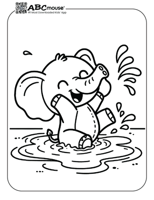 Free printable elephant playing in water coloring page from ABCmouse.com. 