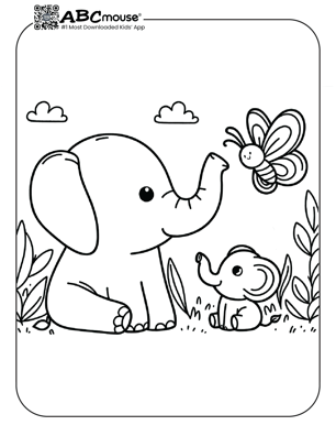 Free printable baby and mama elephant coloring page from ABCmouse.com. 